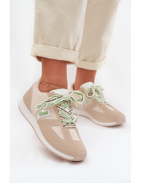 Women's Beige Sneakers with Decorative Lacing Henira