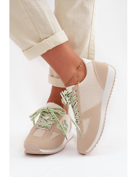 Women's Beige Sneakers with Decorative Lacing Henira
