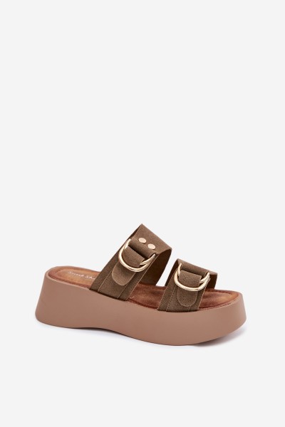 Women's Platform Sandals With Gold Buckles Olive Nelirae 2