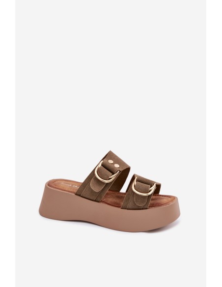 Women's Platform Sandals With Gold Buckles Olive Nelirae