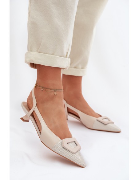 Women's Low Heel Sandals With Decorative Detail Beige Camira