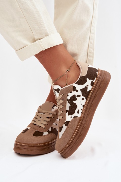 Women's Platform Sneakers with Spots Dark Beige Denissa