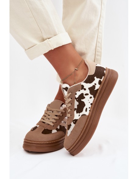 Women's Platform Sneakers with Spots Dark Beige Denissa