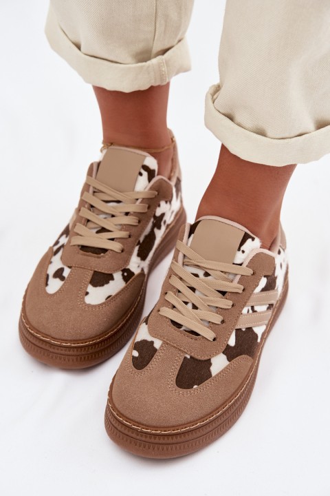 Women's Platform Sneakers with Spots Dark Beige Denissa