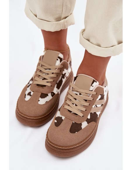 Women's Platform Sneakers with Spots Dark Beige Denissa