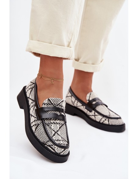 Women's Patterned Black Mokassins Barisa