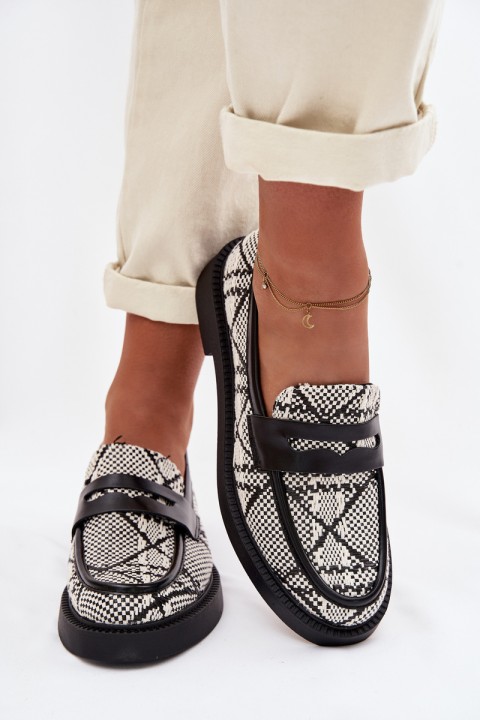 Women's Patterned Black Mokassins Barisa