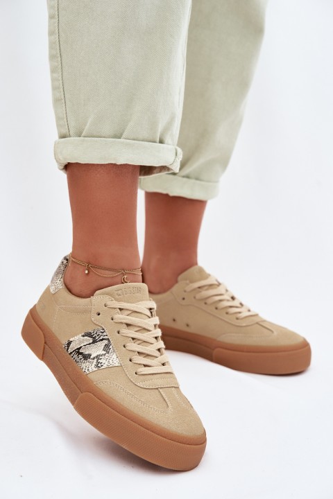 Women's Sneakers With Snake Skin Inserts Big Star TT274298 Beige