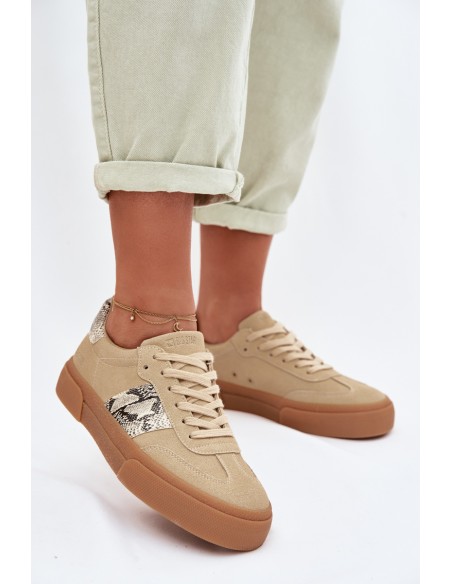 Women's Sneakers With Snake Skin Inserts Big Star TT274298 Beige