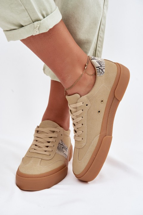 Women's Sneakers With Snake Skin Inserts Big Star TT274298 Beige