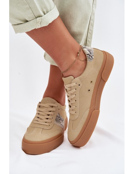 Women's Sneakers With Snake Skin Inserts Big Star TT274298 Beige