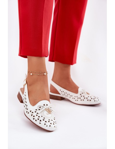 Perforated Ballerinas With Open Heel White Navinnia