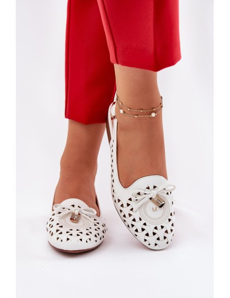 Perforated Ballerinas With Open Heel White Navinnia