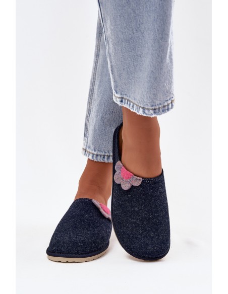 Women's slippers with flower Inblu CS000043 navy blue
