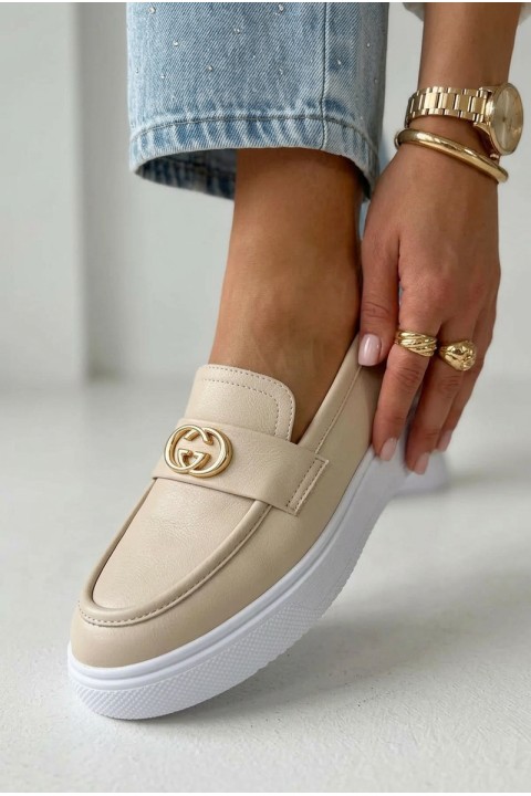 Leather Women's Platform Moccasins Vinceza Beige