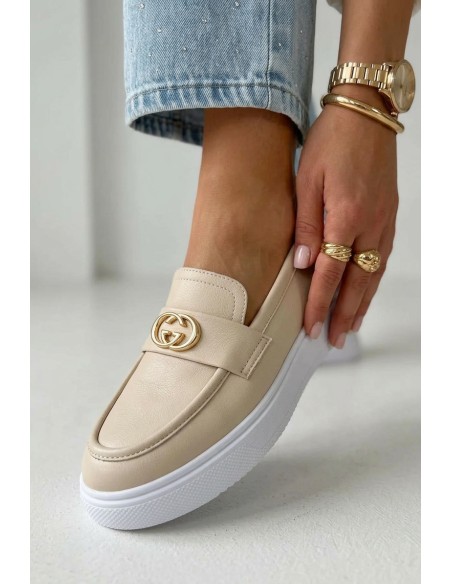 Leather Women's Platform Moccasins Vinceza Beige