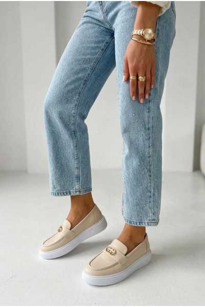 Leather Women's Platform Moccasins Vinceza Beige 2