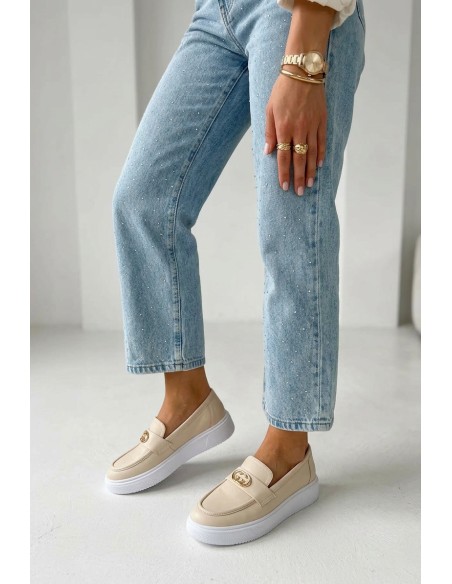 Leather Women's Platform Moccasins Vinceza Beige