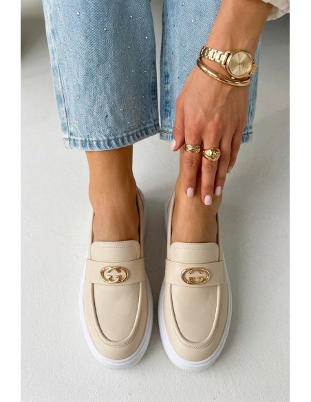 Leather Women's Platform Moccasins Vinceza Beige