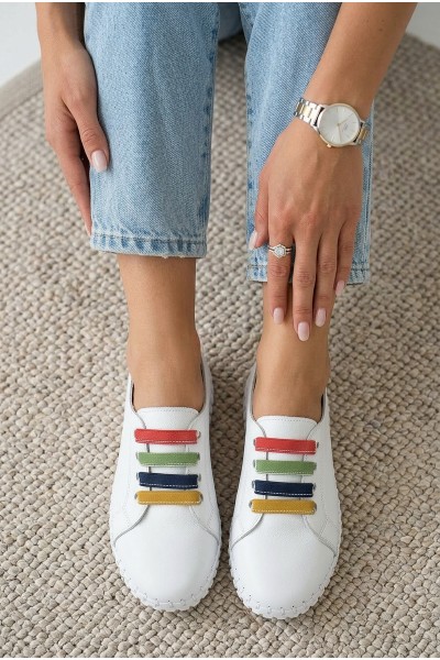 Leather Women's Loafers Vinceza 95376 White