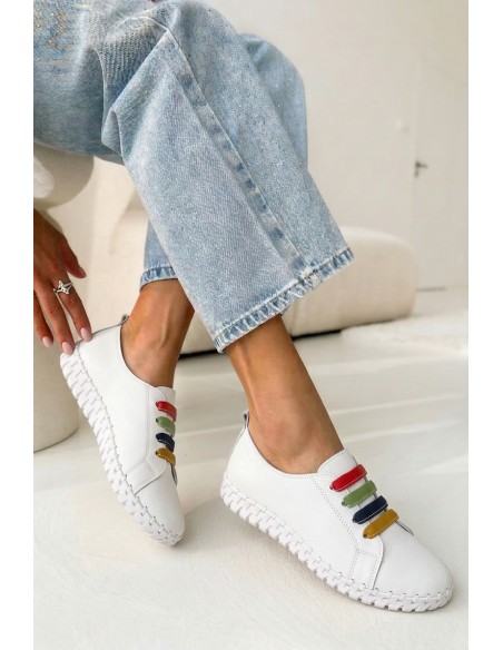 Leather Women's Loafers Vinceza 95376 White