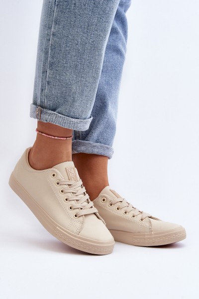 Women's Leather Classic Lace-Up Sneakers in Beige Misima