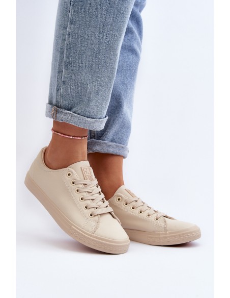 Women's Leather Classic Lace-Up Sneakers in Beige Misima