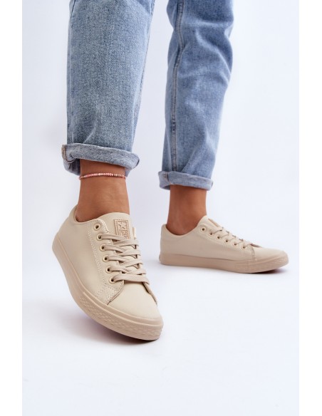 Women's Leather Classic Lace-Up Sneakers in Beige Misima
