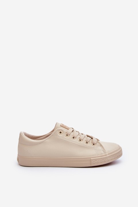 Women's Leather Classic Lace-Up Sneakers in Beige Misima