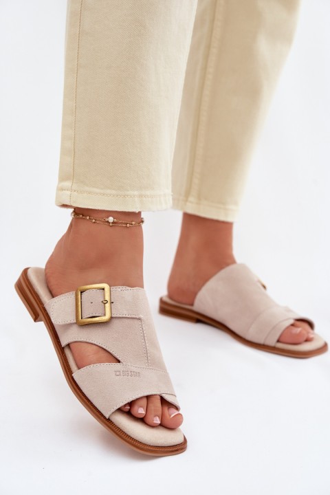 Suede Women's Flat Sandals With Buckle Big Star TT274476 Beige