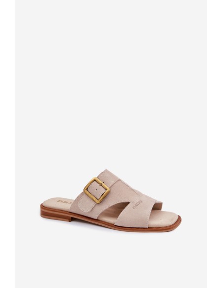 Suede Women's Flat Sandals With Buckle Big Star TT274476 Beige