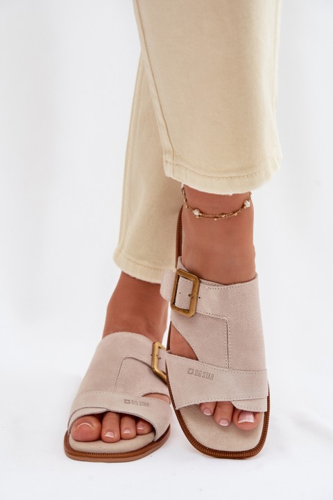Suede Women's Flat Sandals With Buckle Big Star TT274476 Beige
