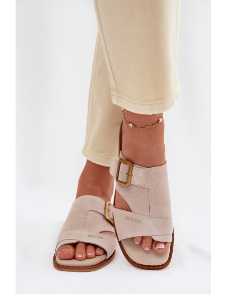 Suede Women's Flat Sandals With Buckle Big Star TT274476 Beige