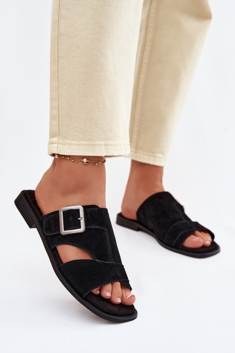 Suede Women's Flat Sandals With Buckle Big Star TT274477 Black