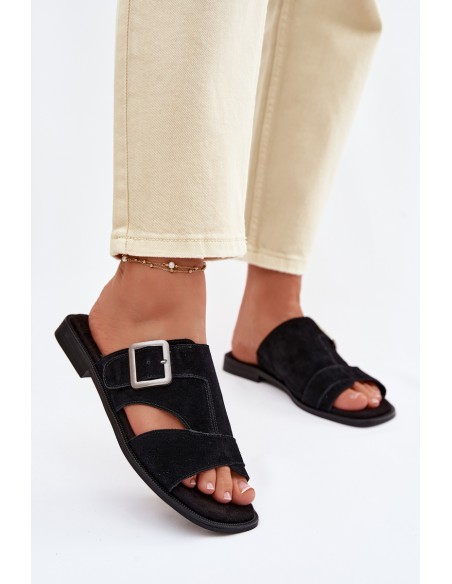 Suede Women's Flat Sandals With Buckle Big Star TT274477 Black