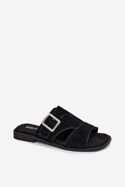 Suede Women's Flat Sandals With Buckle Big Star TT274477 Black 2