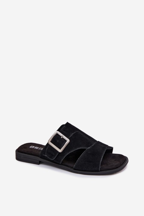 Suede Women's Flat Sandals With Buckle Big Star TT274477 Black