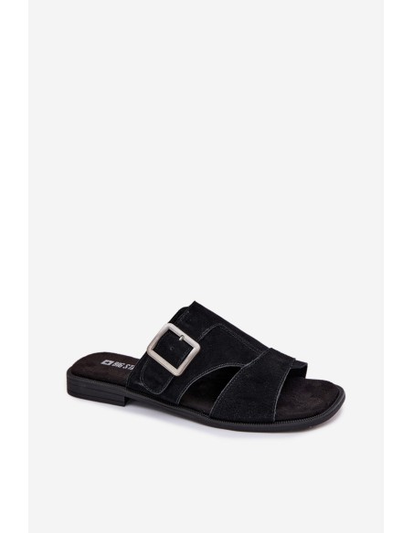 Suede Women's Flat Sandals With Buckle Big Star TT274477 Black