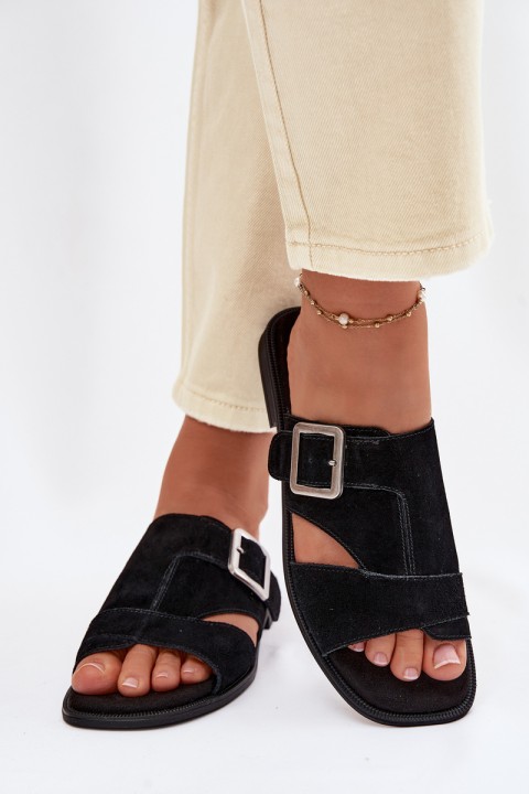 Suede Women's Flat Sandals With Buckle Big Star TT274477 Black