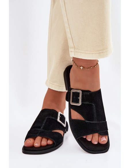 Suede Women's Flat Sandals With Buckle Big Star TT274477 Black