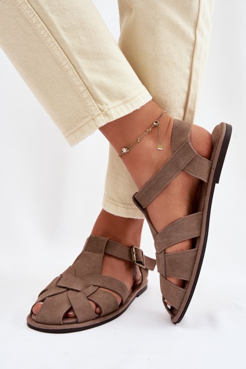 Women's Flat Natural Suede Sandals Big Star TT274250 Beige