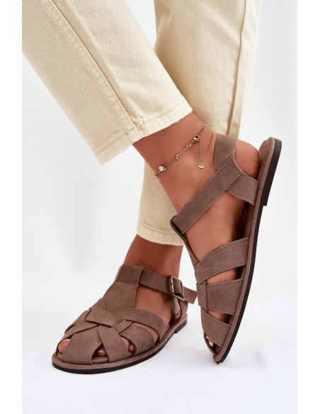 Women's Flat Natural Suede Sandals Big Star TT274250 Beige