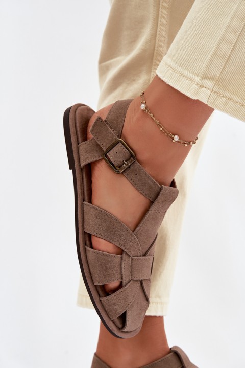 Women's Flat Natural Suede Sandals Big Star TT274250 Beige