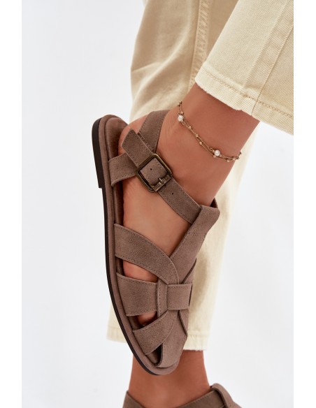 Women's Flat Natural Suede Sandals Big Star TT274250 Beige