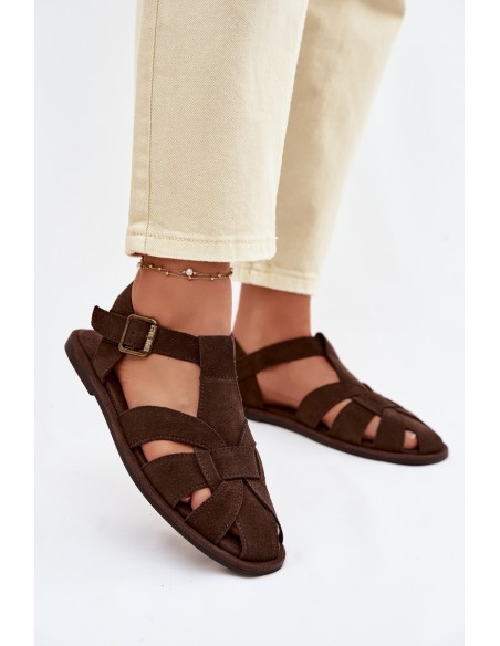 Women's Flat Natural Suede Sandals Big Star TT274249 Chocolate