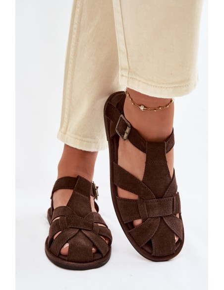 Women's Flat Natural Suede Sandals Big Star TT274249 Chocolate