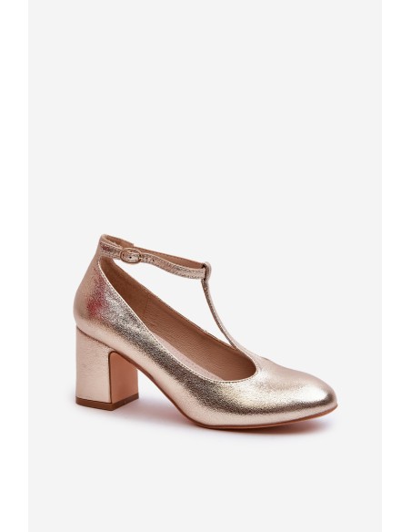 Faux Leather Pumps on Block Heel Gold Raniyah