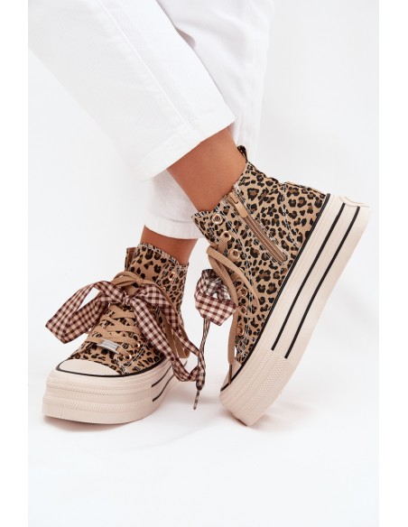 Women's Sneakers With Ribbon And Zipper On Platform Panther Mavara