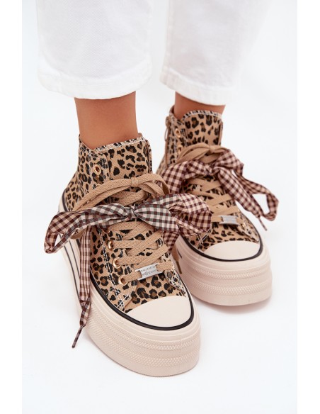 Women's Sneakers With Ribbon And Zipper On Platform Panther Mavara