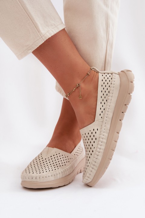 Breathable Light Women's Loafers Sergio Leone MK099H Beige-Gold